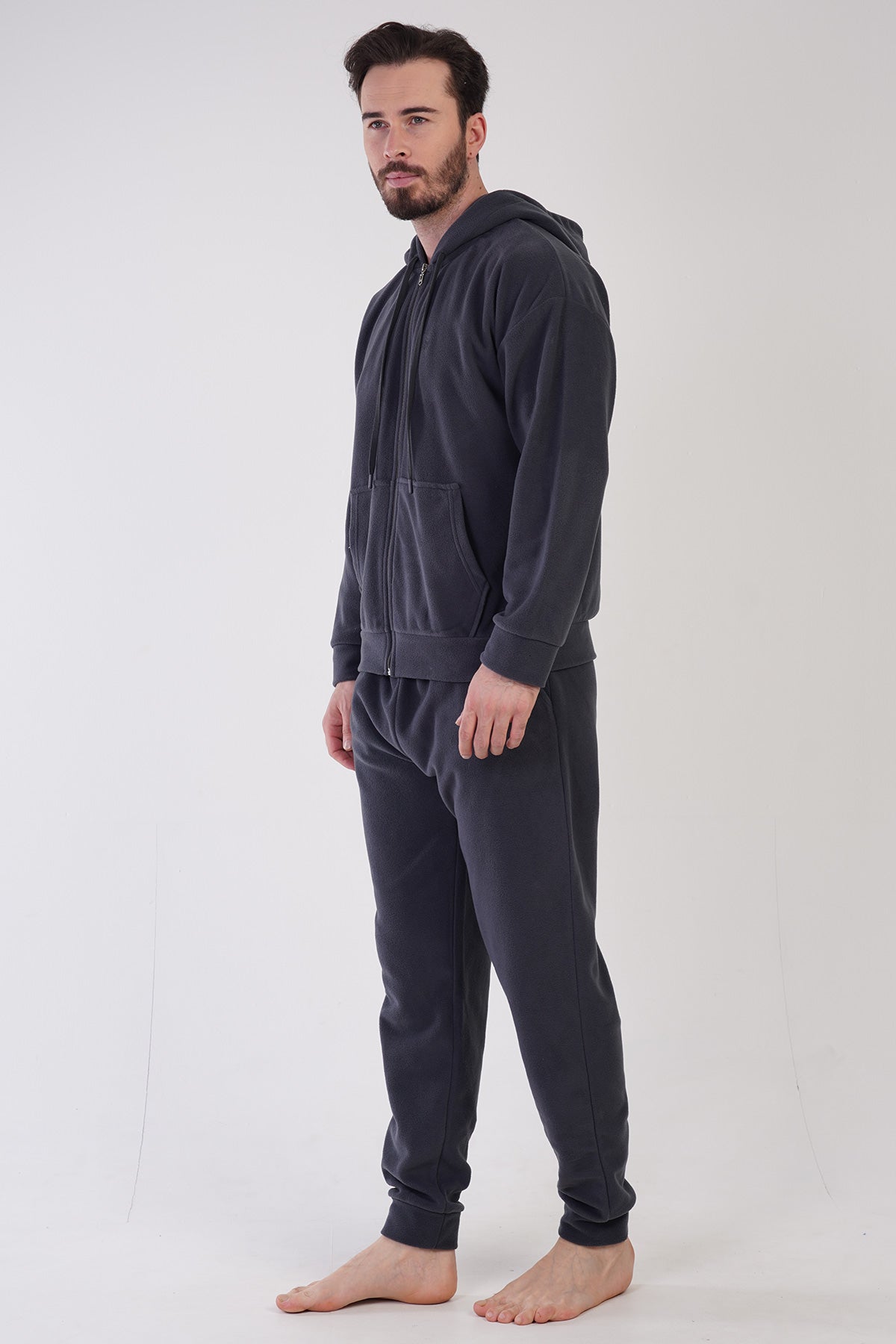 Man Anthracite Hoodie Low Shoulder Pyjama Set