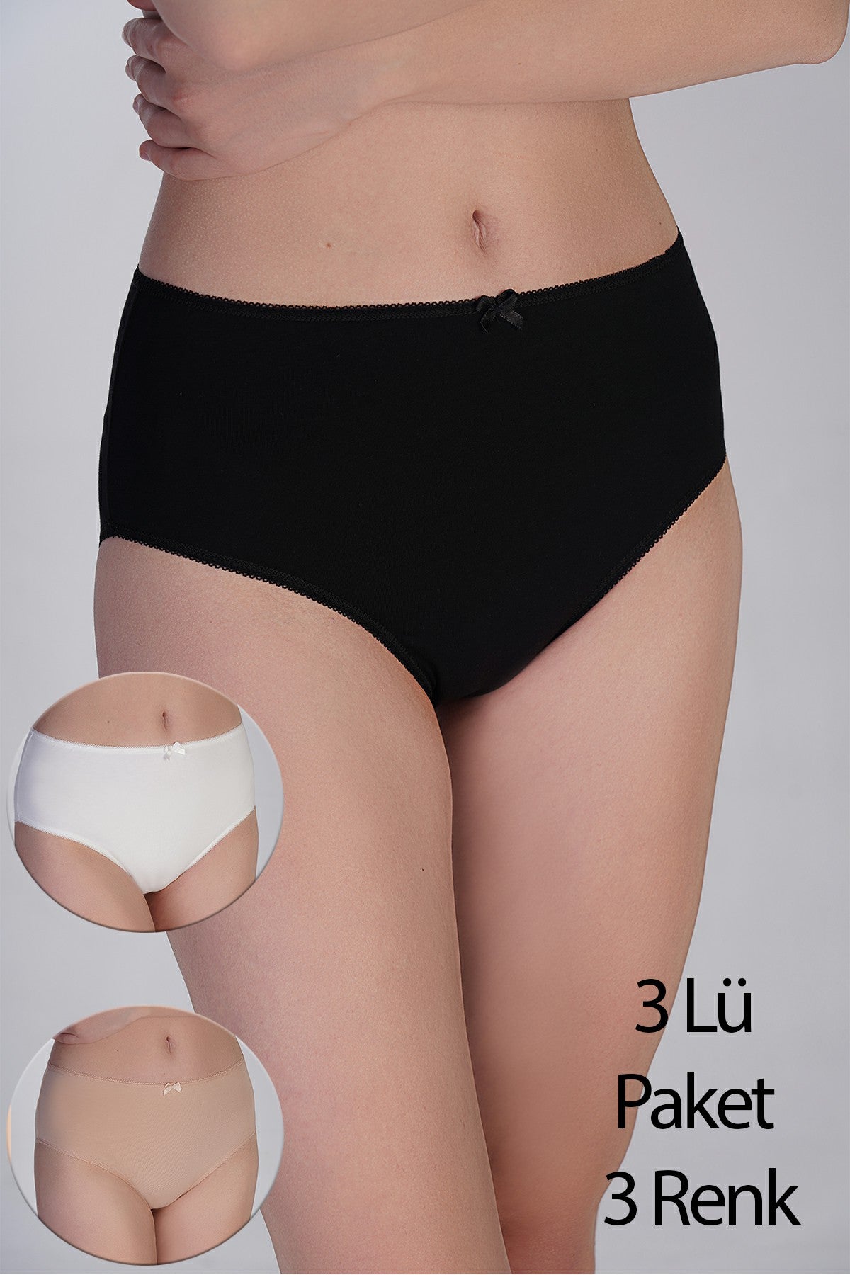 5002-Yarım Bel Bikini Penye 3 lü Külot (Kutulu) 365002