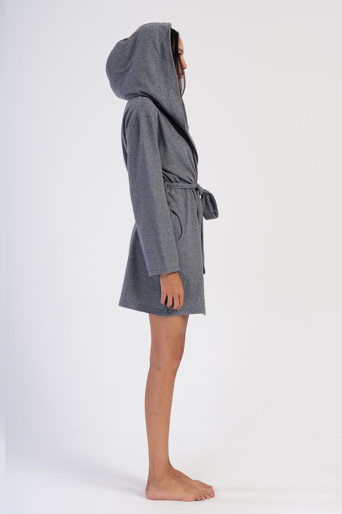 Woman Fume Jackquard Interlock Hoodie Dressing Gown