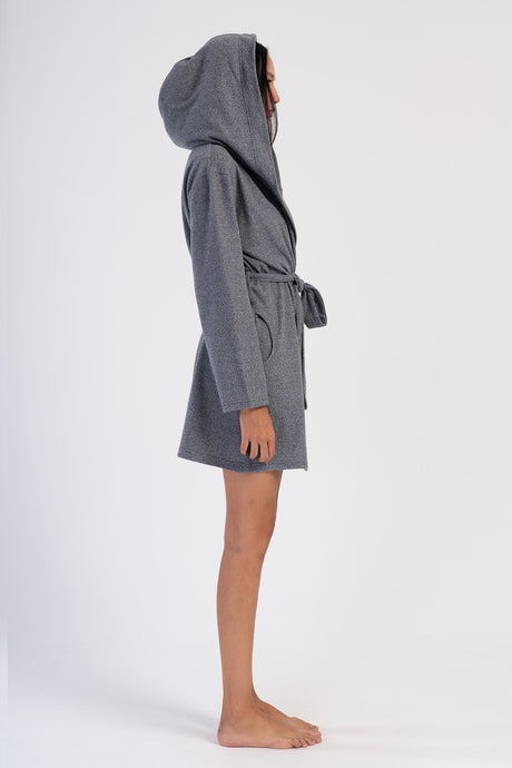 Woman Fume Jackquard Interlock Hoodie Dressing Gown