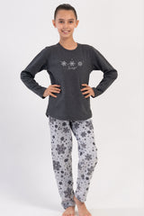 KIZ COCUK 2IPLIK MANSETLI O YAKA UZUN KOL ETEGI OVAL PIJAMA TAKIM(7-8/13-14) 403010
