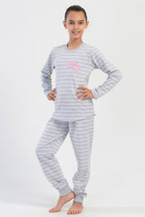 KIZ COCUK 2IPLIK O YAKA UZUN KOL ETEGI OVAL MANSETLI PIJAMA TAKIM(7-8/13-14)