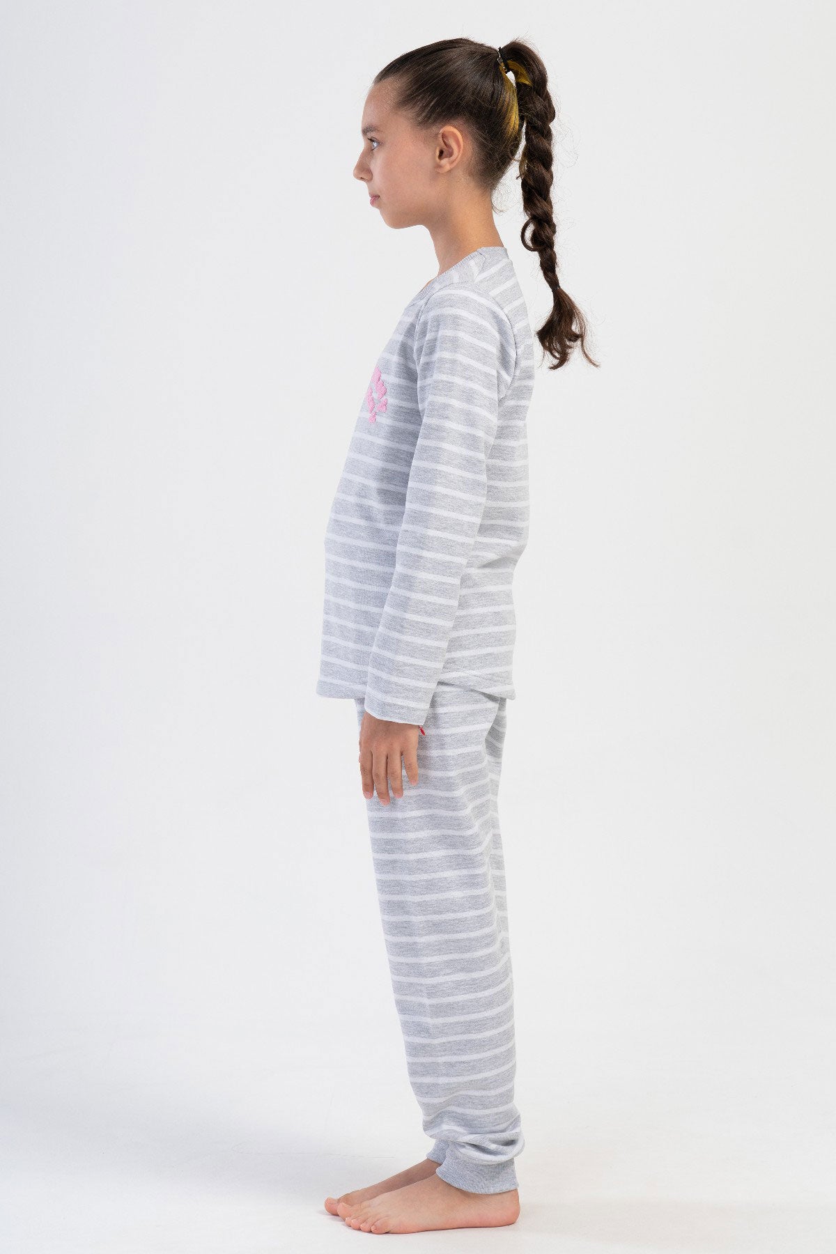 KIZ COCUK 2IPLIK O YAKA UZUN KOL ETEGI OVAL MANSETLI PIJAMA TAKIM(7-8/13-14)