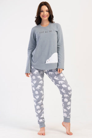 KADIN 2IPLIK O YAKA UZUN KOL ETEGI OVAL MANSETLI PIJAMA TAKIM