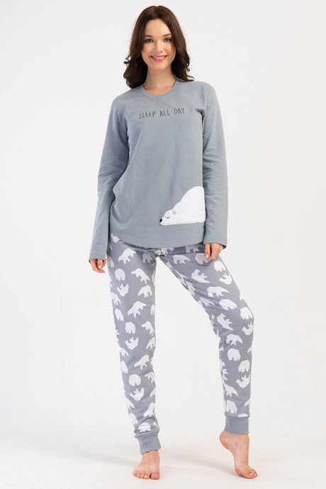 KADIN 2IPLIK O YAKA UZUN KOL ETEGI OVAL MANSETLI PIJAMA TAKIM