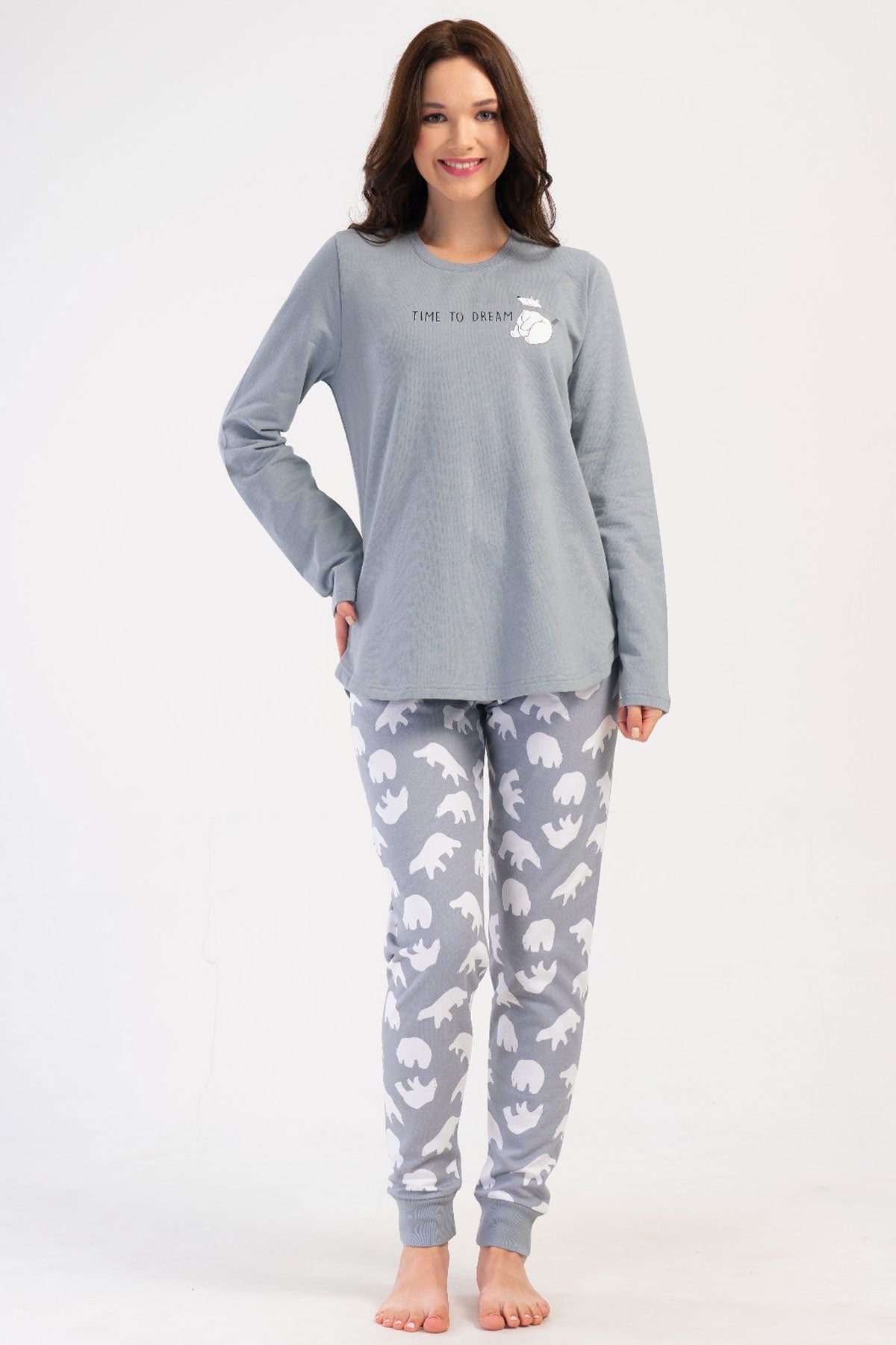 KADIN 2IPLIK XXL O YAKA UZUN KOL ETEGI OVAL MANSETLI PIJAMA TAKIM