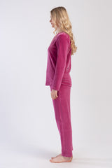 Woman Velvet Violet Pocket Detail Pyjama Set