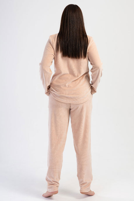 KADIN KADIFE XXL O YAKA UZUN KOL ETEGI OVAL CEPLI PIJAMA TAKIM