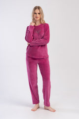 Woman Violet Velvet Big Size Pocket Detail Pyjama Set