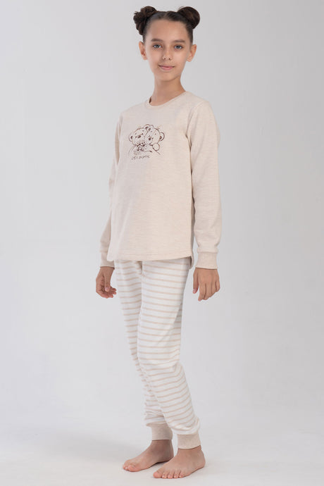 KIZ COCUK 2IPLIK O YAKA UZUN KOL ETEGI OVAL MANSETLI PIJAMA TAKIM(7-8/13-14)