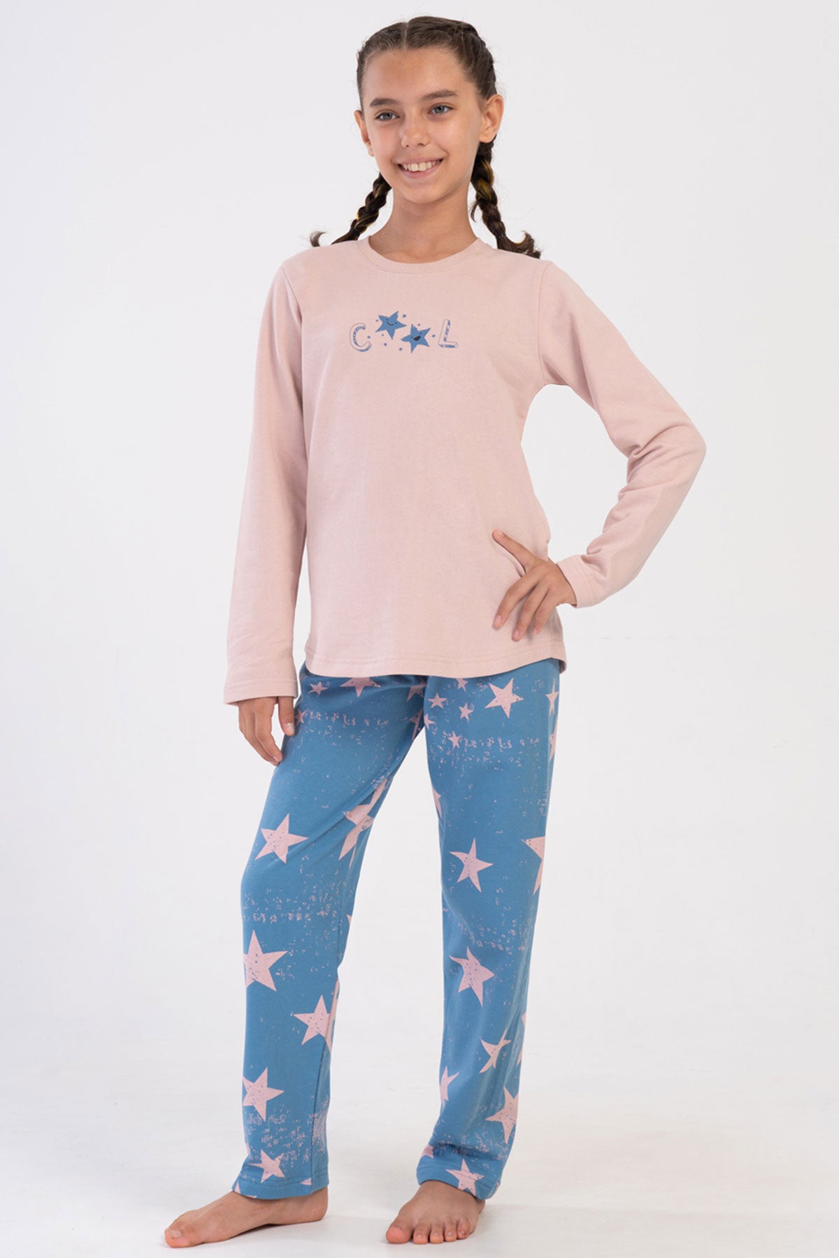 KIZ COCUK 2IPLIK O YAKA UZUN KOL ETEGI OVAL PIJAMA TAKIM(9-10/15-16) 403134