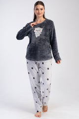 KADIN SOFT XXL O YAKA UZUN KOL ETEGI OVAL CEPLI PIJAMA TAKIM 403155