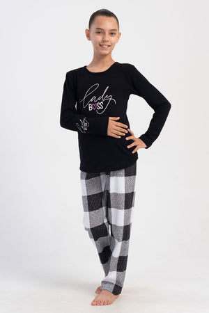 KIZ COCUK INTERLOK O YAKA UZUN KOL ETEGI OVAL PIJAMA TAKIM(7-8/13-14)