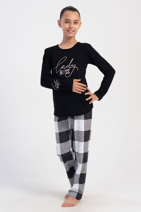 KIZ COCUK INTERLOK O YAKA UZUN KOL ETEGI OVAL PIJAMA TAKIM(7-8/13-14)