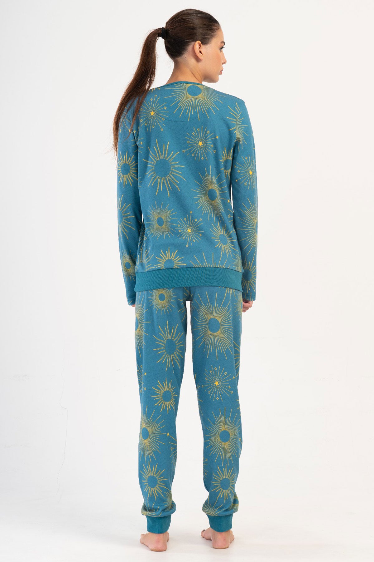KADIN INTERLOK O YAKA UZUN KOL MANSETLI PIJAMA TAKIM