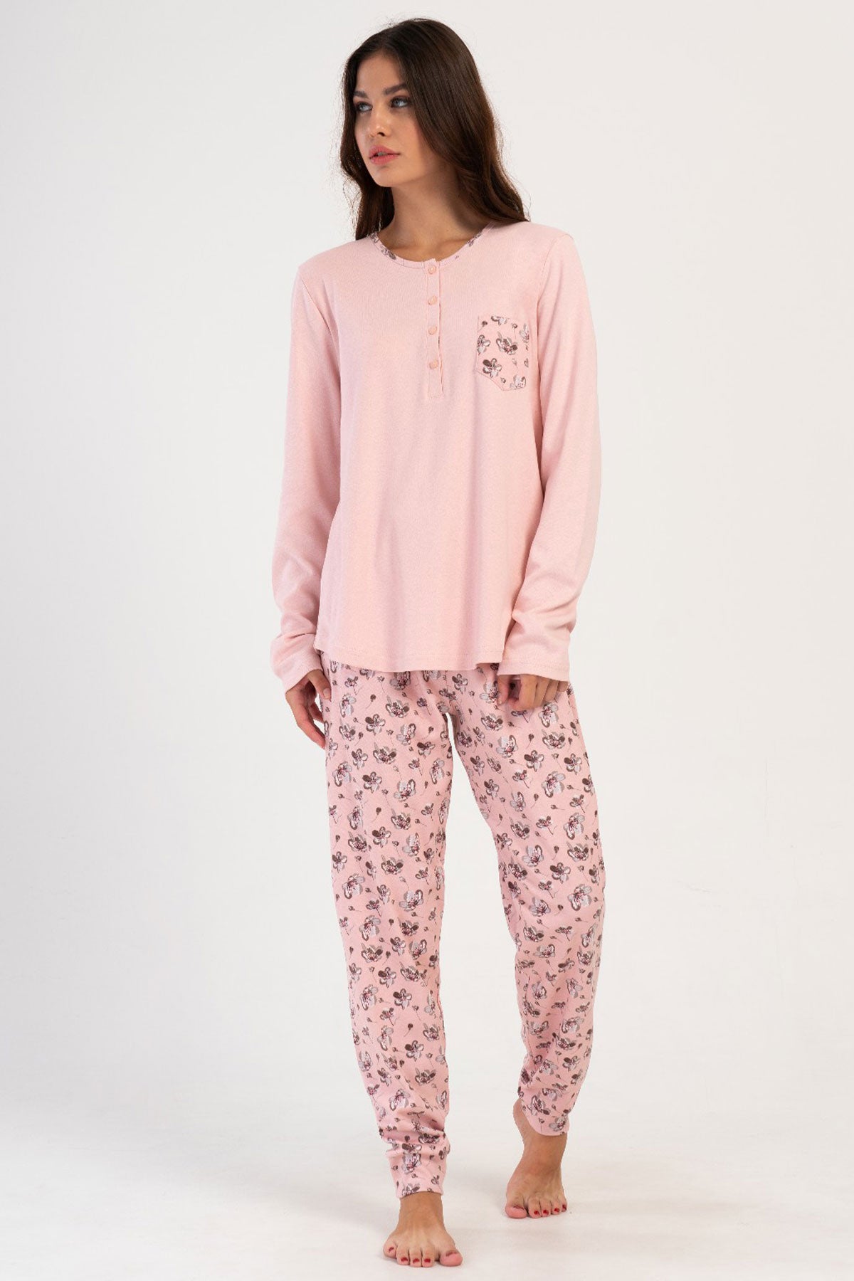 KADIN INTERLOK XXL PATLI UZUN KOL ETEGI OVAL MANSETLI PIJAMA TAKIM