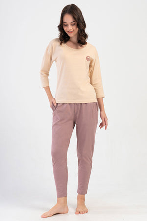 KADIN P.SUPREM O YAKA DUSUK OMUZLU 3/4KOL PILELI CEPLI 7/8 BOY PIJAMA TAKIM