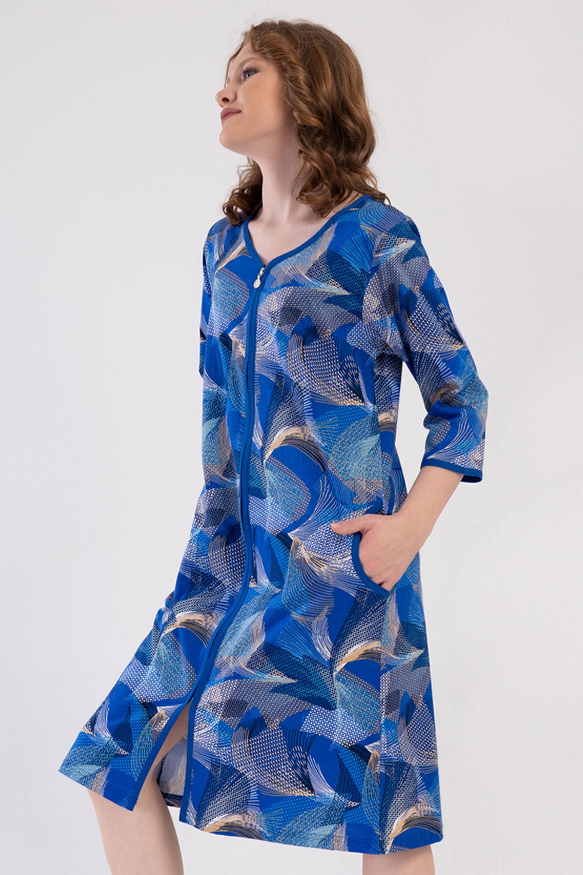 KADIN P.SUPREM XXL 3/4KOL FERMUARLI CEPLI EV ELBISESI 