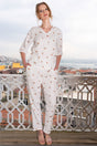 KADIN MUSLIN V YAKA REGLAN 3/4KOL UCU BNTL BLUZ BEL LASTIKLI CEPLI HAVUC PANTOLON TAKIM