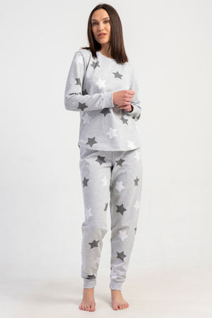 KADIN 2IPLIK O YAKA UZUN KOL ETEGI OVAL MANSETLI PIJAMA TAKIM 501044
