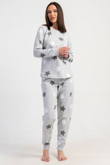 KADIN 2IPLIK O YAKA UZUN KOL ETEGI OVAL MANSETLI PIJAMA TAKIM