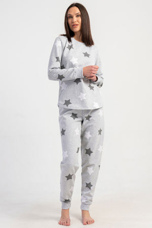 KADIN 2IPLIK XXL O YAKA UZUN KOL ETEGI OVAL MANSETLI PIJAMA TAKIM 501045