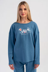 Woman Interlock Sadde Low Shoulder Pyjama Set