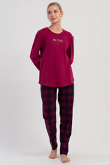 KADIN INTERLOK O YAKA UZUN KOL ETEGI OVAL PIJAMA TAKIM