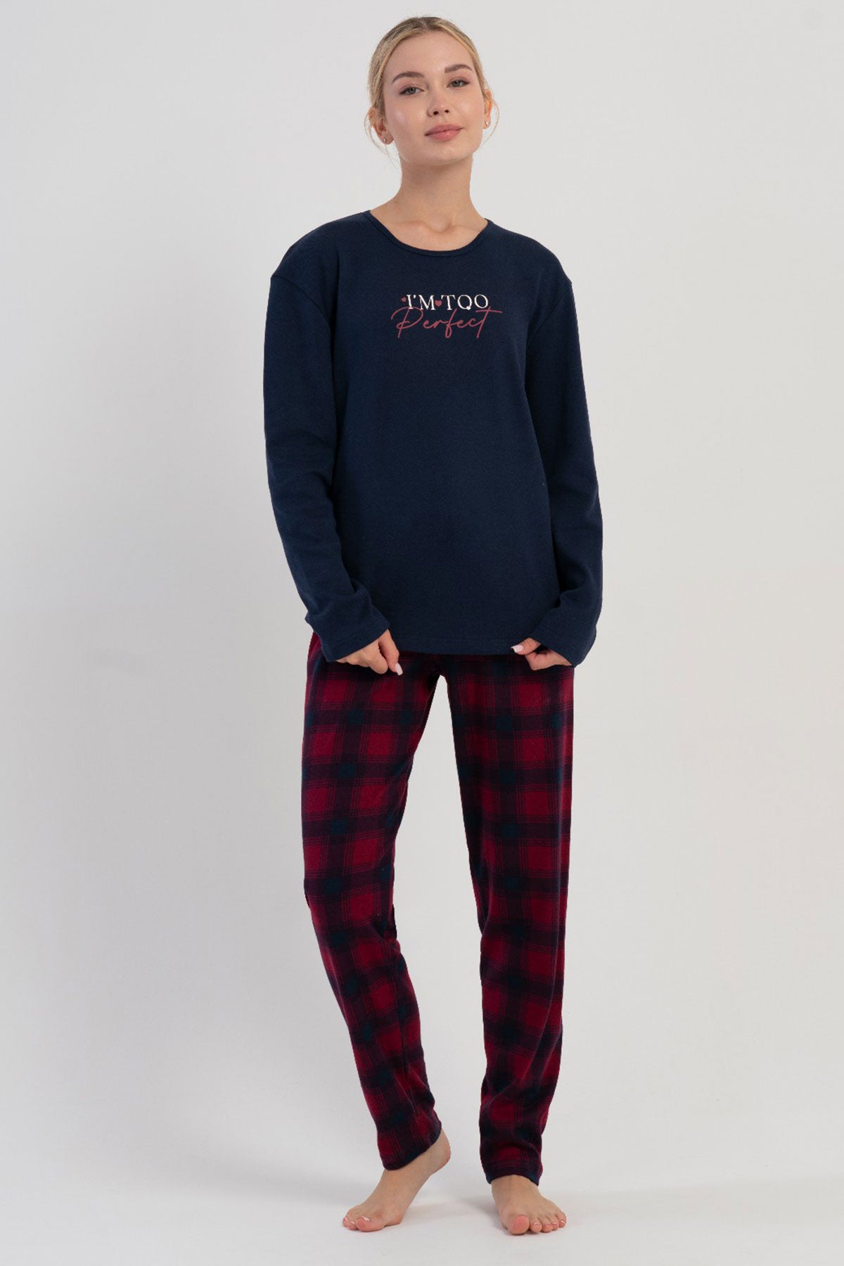 KADIN INTERLOK O YAKA UZUN KOL ETEGI OVAL PIJAMA TAKIM 503136