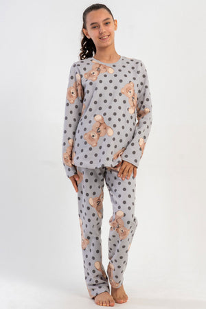 KIZ COCUK 2IPLIK O YAKA UZUN KOL ETEGI OVAL PIJAMA TAKIM(7-8/13-14)