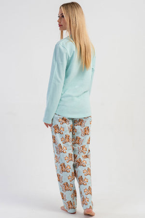 KADIN 2IPLIK O YAKA UZUN KOL ETEGI OVAL PIJAMA TAKIM