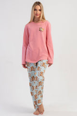 KADIN 2IPLIK O YAKA UZUN KOL ETEGI OVAL PIJAMA TAKIM 503190