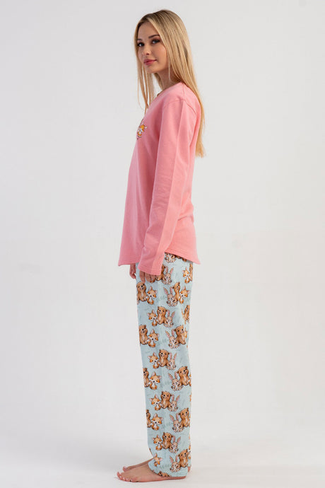 KADIN 2IPLIK O YAKA UZUN KOL ETEGI OVAL PIJAMA TAKIM