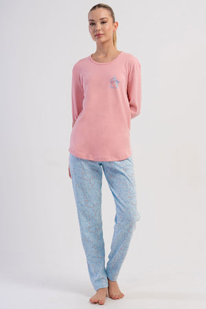 KADIN INTERLOK O YAKA UZUN KOL ETEGI OVAL PIJAMA TAKIM
