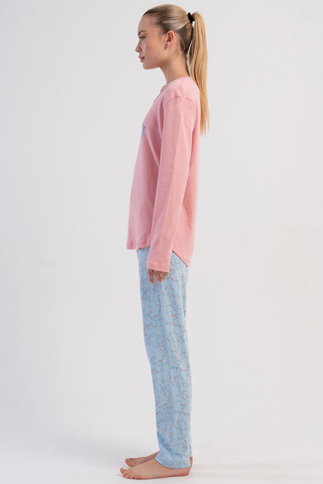 KADIN INTERLOK O YAKA UZUN KOL ETEGI OVAL PIJAMA TAKIM
