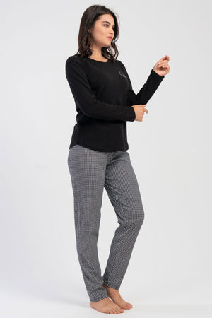 KADIN INTERLOK O YAKA UZUN KOL ETEGI OVAL PIJAMA TAKIM