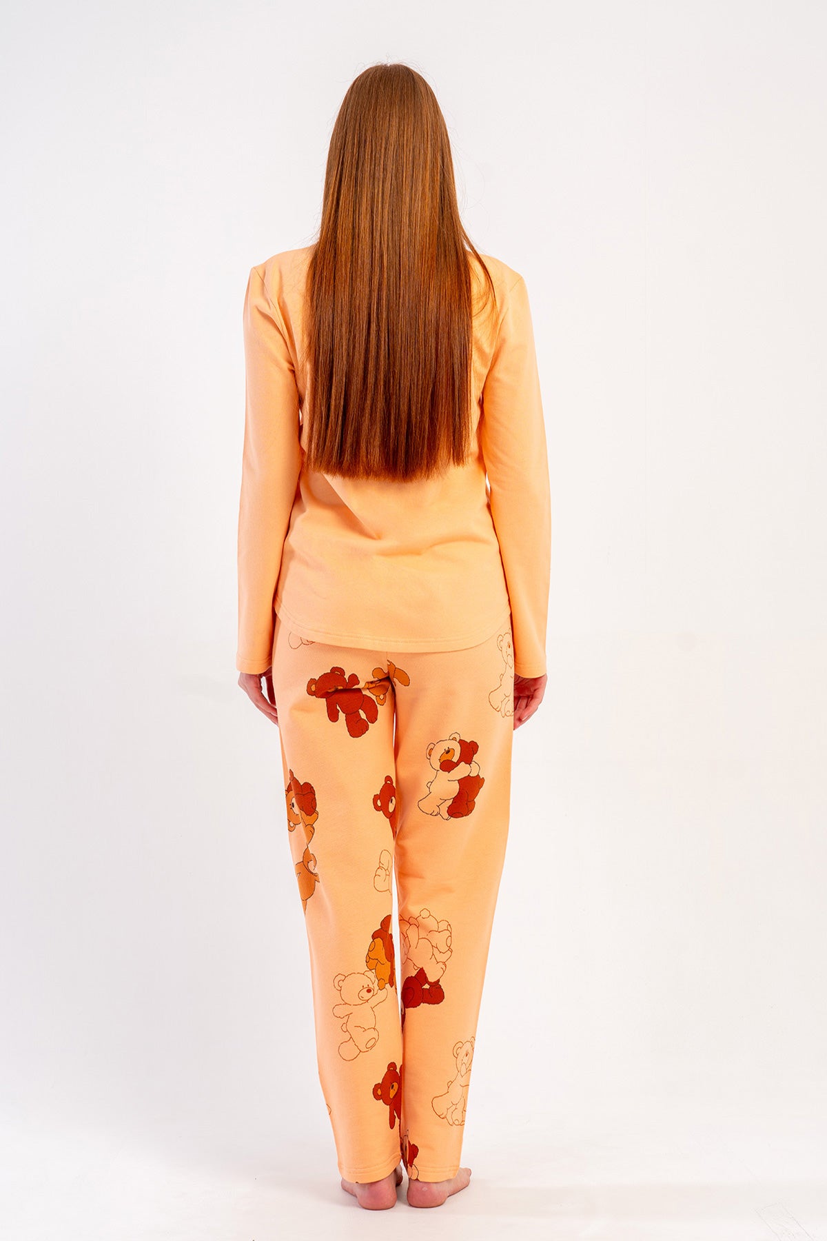 KADIN 2IPLIK O YAKA UZUN KOL ETEGI OVAL PIJAMA TAKIM