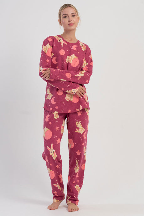 KADIN 2IPLIK O YAKA UZUN KOL ETEGI OVAL PIJAMA TAKIM