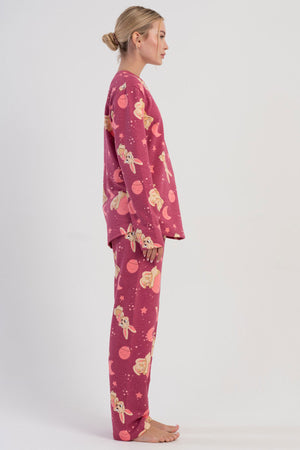 KADIN 2IPLIK O YAKA UZUN KOL ETEGI OVAL PIJAMA TAKIM