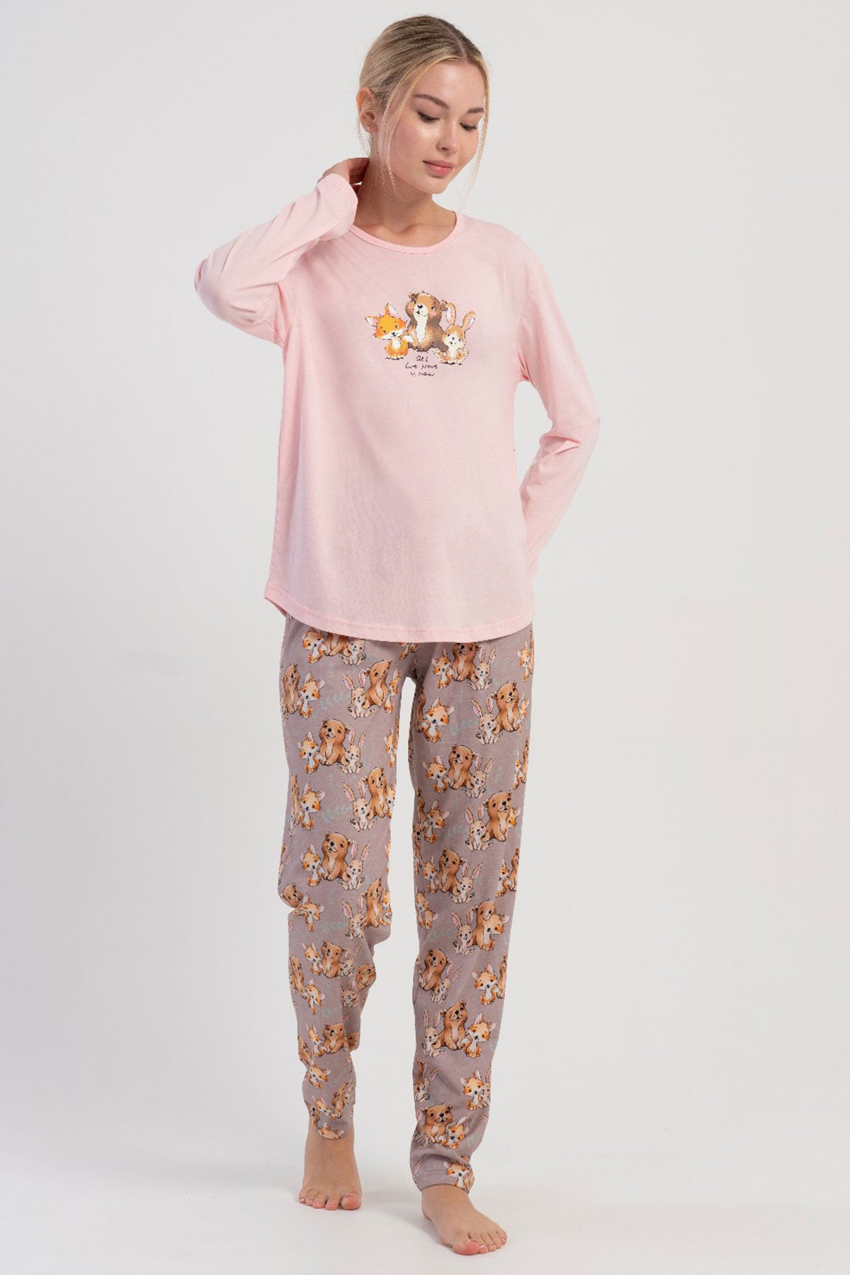 KADIN P.SUPREM O YAKA UZUN KOL ETEGI OVAL PIJAMA TAKIM 504037