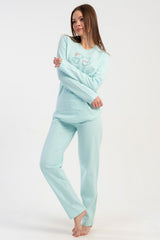 KADIN 2IPLIK O YAKA UZUN KOL ETEGI OVAL PIJAMA TAKIM 511010