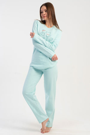 KADIN 2IPLIK O YAKA UZUN KOL ETEGI OVAL PIJAMA TAKIM 511010