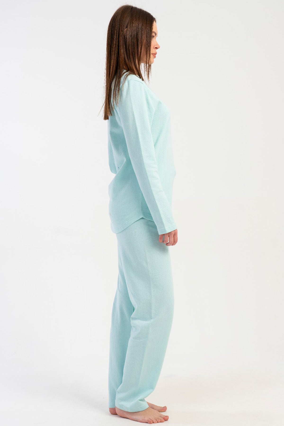KADIN 2IPLIK O YAKA UZUN KOL ETEGI OVAL PIJAMA TAKIM