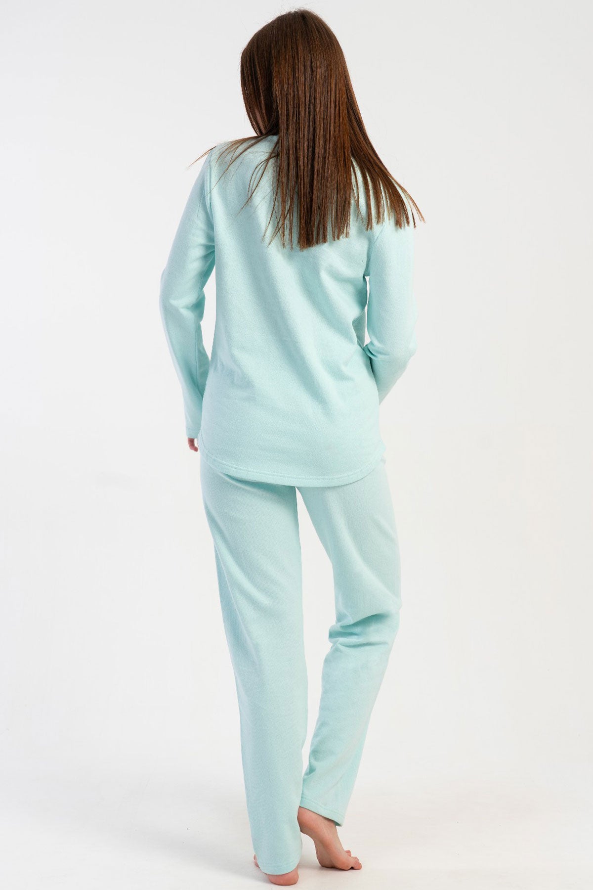 KADIN 2IPLIK O YAKA UZUN KOL ETEGI OVAL PIJAMA TAKIM