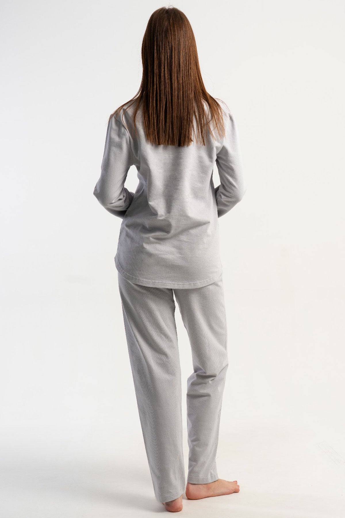 KADIN 2IPLIK O YAKA UZUN KOL ETEGI OVAL PIJAMA TAKIM