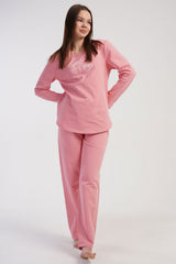 KADIN 2IPLIK O YAKA UZUN KOL ETEGI OVAL PIJAMA TAKIM