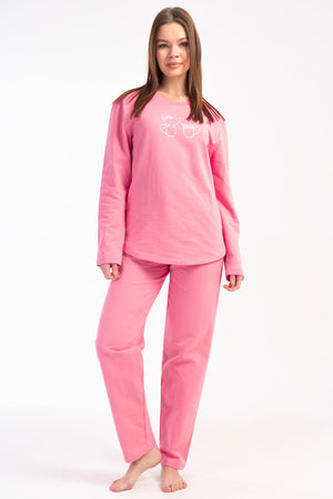 KADIN 2IPLIK O YAKA UZUN KOL ETEGI OVAL PIJAMA TAKIM