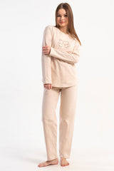 KADIN 2IPLIK O YAKA UZUN KOL ETEGI OVAL PIJAMA TAKIM 511011