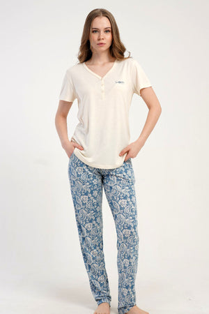 KADIN P.VISCON PATLI DAMLA YAKA KISA KOL ETEGI OVAL PIJAMA TAKIM 512276