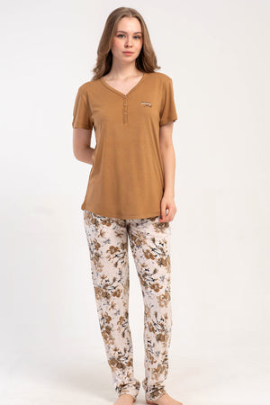 KADIN P.VISCON PATLI DAMLA YAKA KISA KOL ETEGI OVAL PIJAMA TAKIM 512281